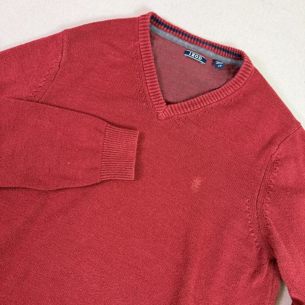 Izod Red V-Neck Sweater Men's L Classic Preppy Golf Dadcore Knit Casual Pullover